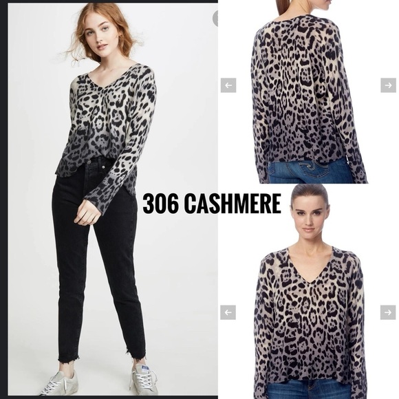 360 CASHMERE Lauren Leopard Print Cashmere Sweater size M. 100% cashmere $380USD - Picture 1 of 4